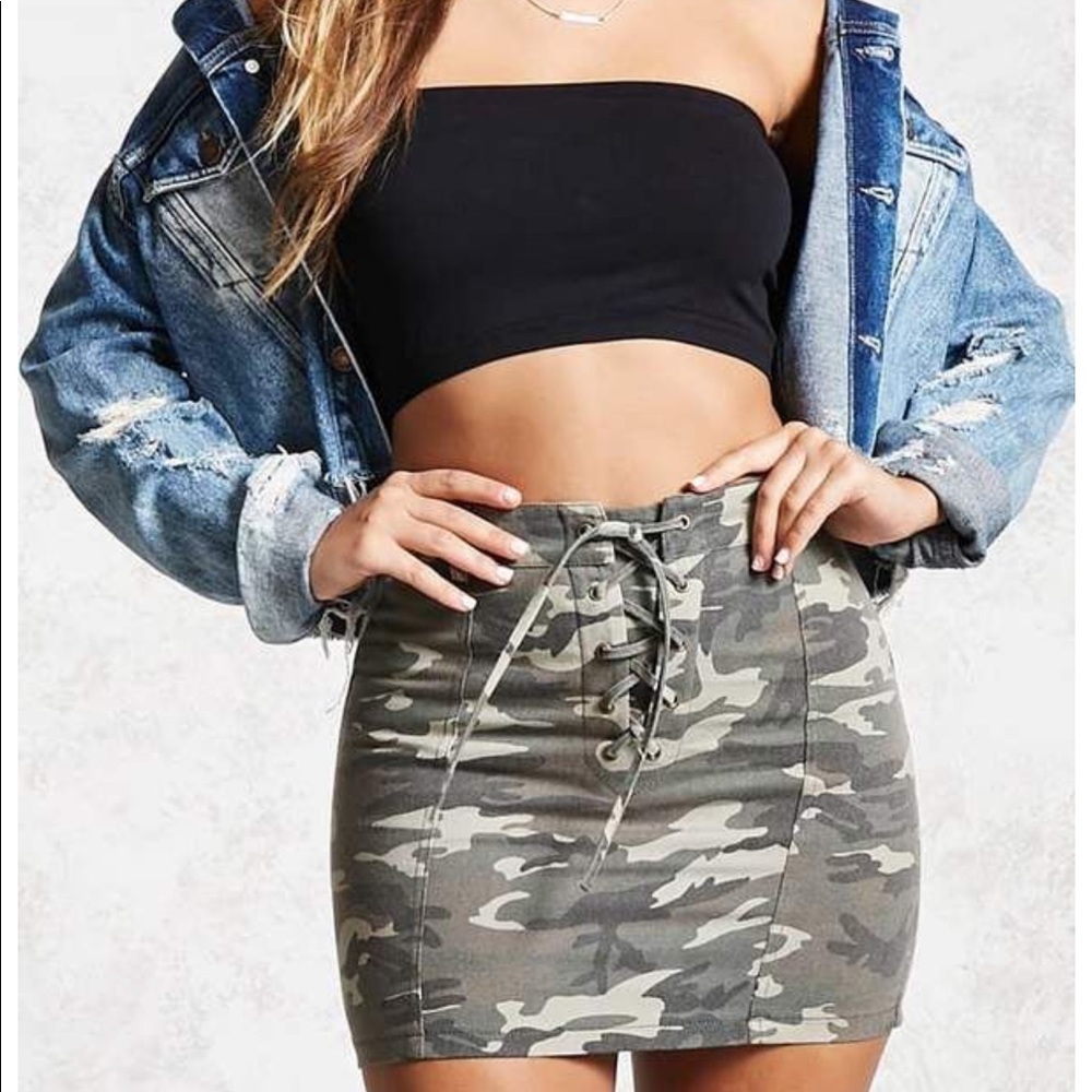 Forever 21 Camo Lace-up Mini Skirt